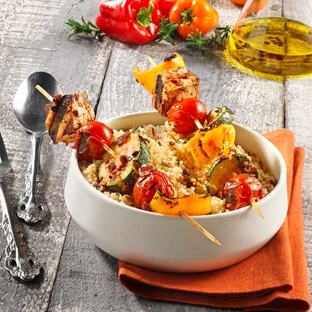 Kebabs au tofu, aux tomates séchées et au vinaigre balsamique